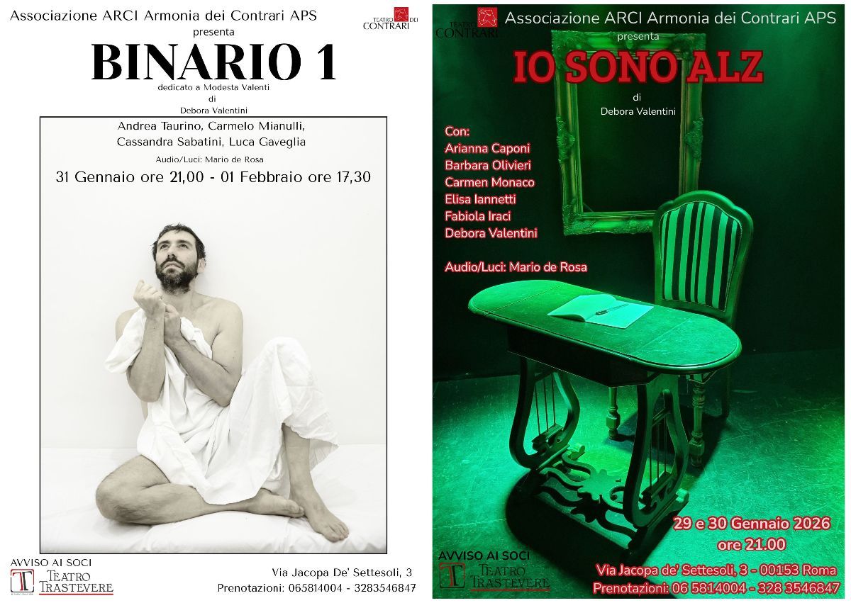 DOPPIO APPUNTAMENTO TEATRALE:  IO SONO ALZ | BINARIO 1